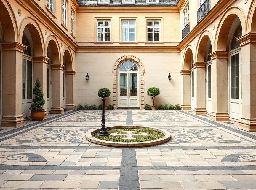 Elegant courtyard with French pattern paving