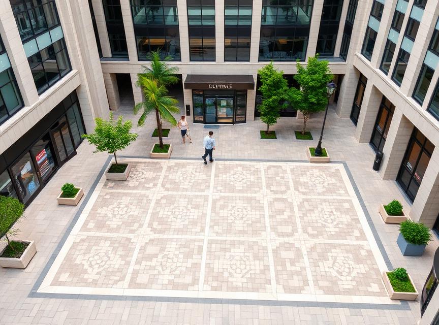 Commercial outdoor plaza with French pattern paving