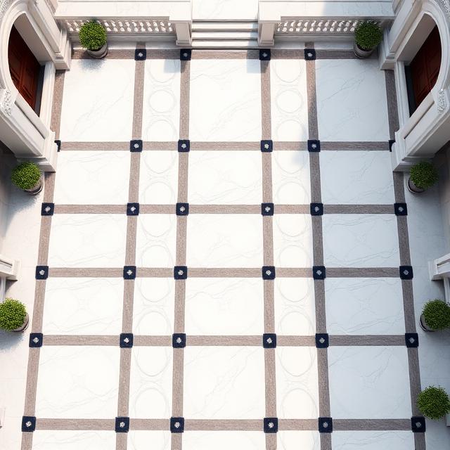 French pattern marble paving with elegant white and grey veining