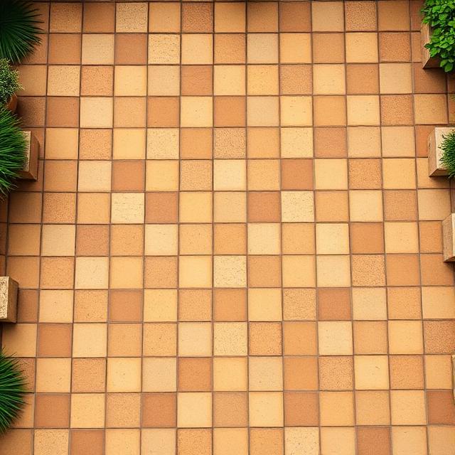 French pattern sandstone paving with warm tan and brown natural tones